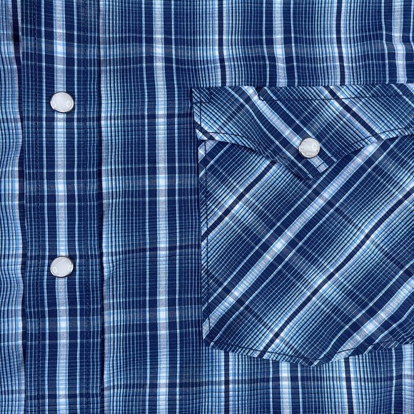 Panhandle Shirt Mens Medium Blue Plaid Western Pearl Snap Cowboy Rough Stock - Picture 4 of 12